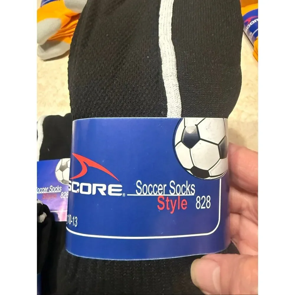 SCORE 6 Pair Men’s Soccer Socks Style 828, black/white/grey Regular (10/13) New